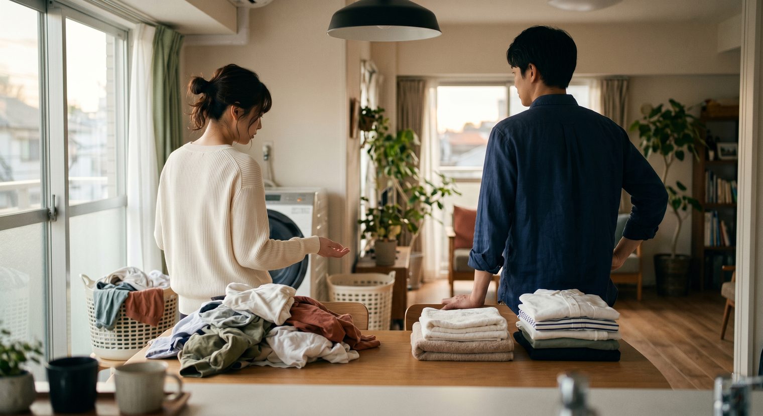 洗濯頻度の違いで揉めるカップルのイメージ